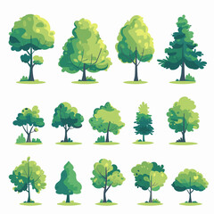 Fototapeta premium Set of different trees isolated on white background. Vector illustration in flat style.