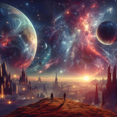 Obraz premium At the edge of universe. surreal mystical fantasy artwork