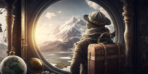 Traveling the world. Surreal mystical fantasy artwork. impossible art