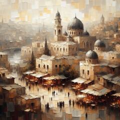 Fototapeta premium Oil painting of old city
