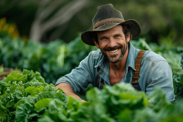 Male Farmer Gathering Fresh Vegetables