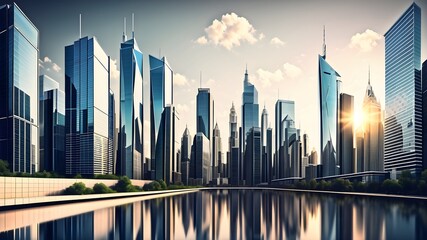 sunset over the city business background