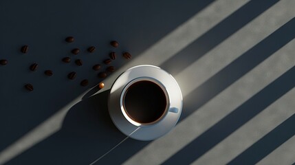   A coffee cup sits atop a table alongside scissors