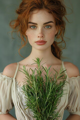 Naklejka premium Herbalist Woman with Rosemary Bunch