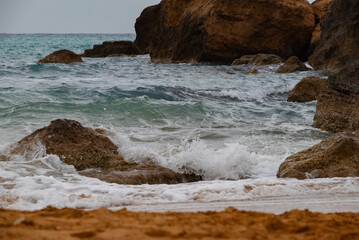 waves crashing on rocks on Malta 