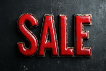The word SALE in large red letters on a black background. A banner for Black Friday or big discounts in the store. 3d illustration for stocks.