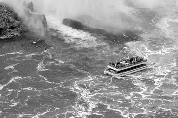 Boat cruise under Niagara Falls, aerial view