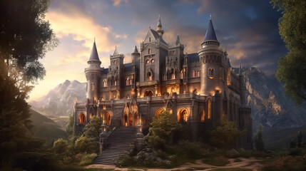 Fototapeta premium Abandoned castle. surreal mystical fantasy artwork