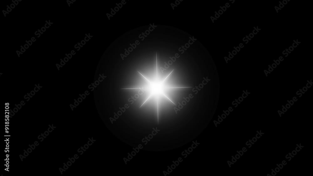 Wall mural glowing and twinkling star motion graphics on black screen background. shiny optical flare light wit