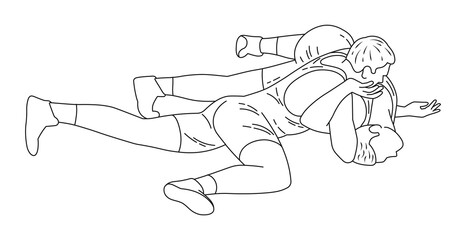 Sketch of wrestlers in a prone position, Greco-Roman wrestling, duel, sketch outline