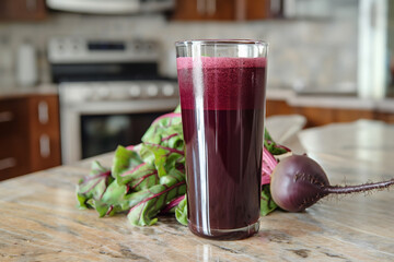 Glass of fresh beetroot juice with vegetables