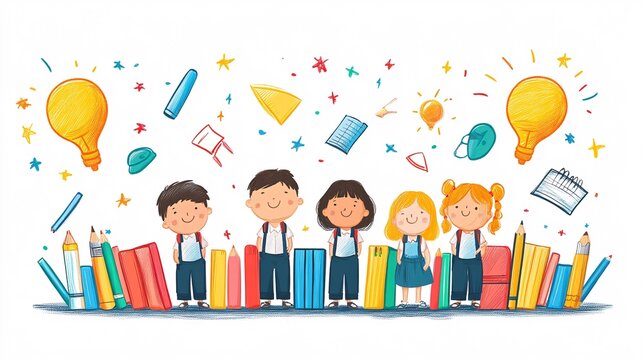 illustration of little students back to school 