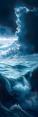 Seascape of rolling waves. Storm. AI generated illustration