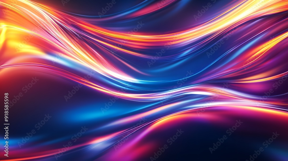 Wall mural 
Modern abstract high-speed light effect. Abstract background with curved beams of light. Technology futuristic dynamic motion. Movement pattern for banner or poster design background concept.