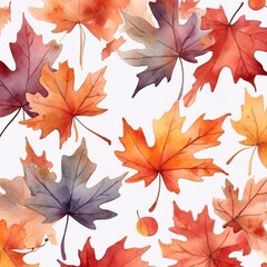 Colorful background of autumn maple tree leaves background. Multicolor maple leaves autumn background. Painted in watercolor