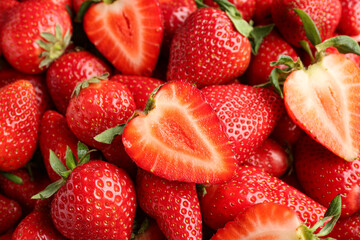 Texture of fresh strawberries as background