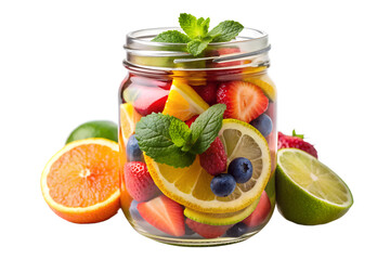 a colorful mix of fruit slices in a mason jar