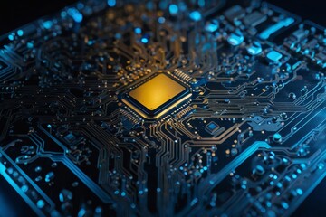 Close-Up of Computer Microchip on a Circuit Board