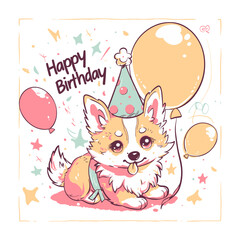 Cute dog birthday illustration, vector