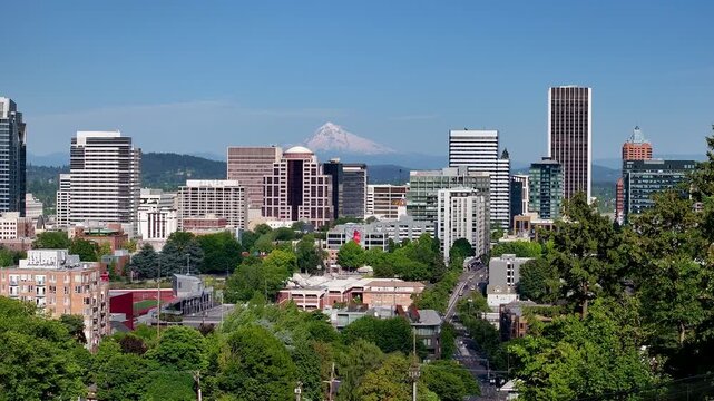 Portland Oregon Skyline Mt Hood in the background.