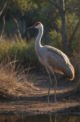 Obraz premium Elegant Sandhill Crane by the Water's Edge