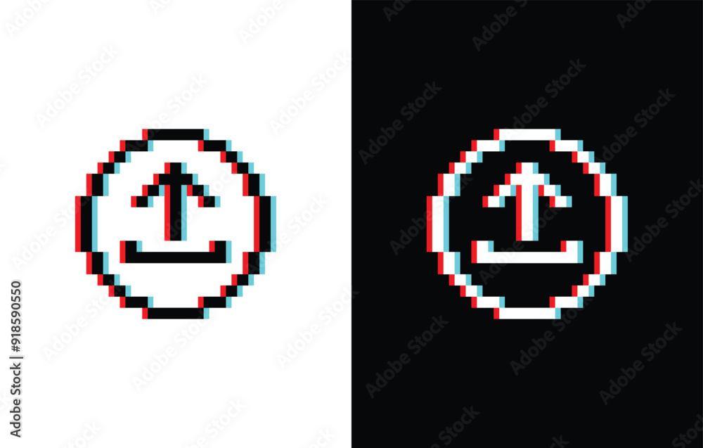 Poster glich effect upload pixel art icon vector 8 bit game sign