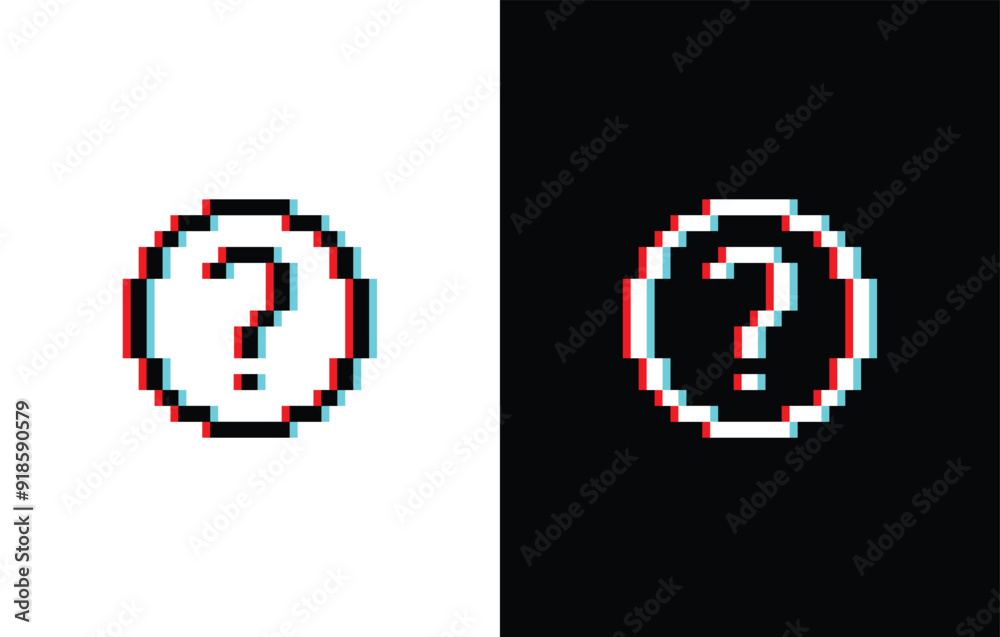 Poster glich effect pixel question tag icon vector sign for 8 bit game