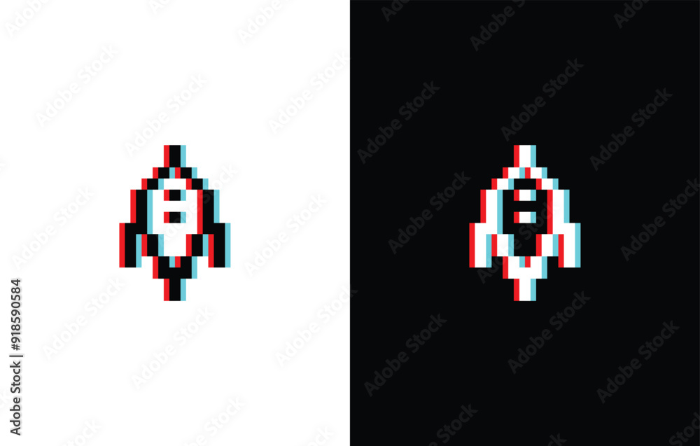 Poster glich effect pixel art starship vector icon spaceship pixel element for 8 bit space arcade game