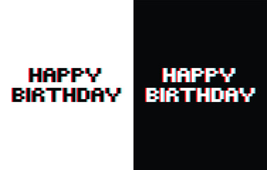 glich effect pixel happy birthday icon 8 bit, pixel art birthday icon card logo.