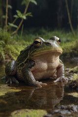 Obraz premium Close-Up of a Bullfrog in Natural Habitat