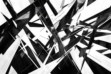 An intricate web of sharp angles and intersecting lines, bold contrasts of black and white, pulsating with energy, Constructivist style