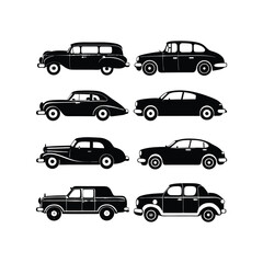 Vintage Car set Silhouette Vector Illustration on white background