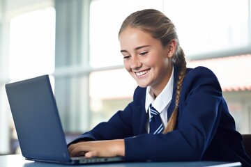 High school girl studying at a laptop in New Zealand