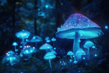 Fototapeta premium Glowing Forest Mushrooms.