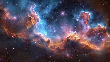 Colorful nebula with bright stars in deep space captured in high resolution