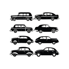 Fototapeta premium Vintage Car set Silhouette Vector Illustration on white background