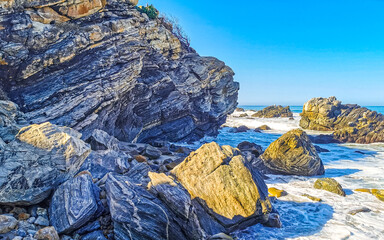 Beautiful rocks cliffs boulders mountain in Puerto Escondido Mexico.