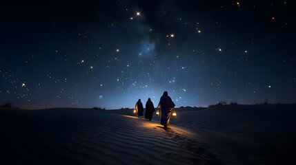 Three Kings Riding Camels Through the Desert - Symbolic Image for Epiphany