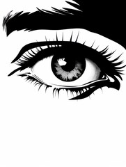 Stylized black and white male eye in flat vector design