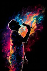 Colorful Silhouette of a Man Singing with Vibrant Sound Waves illustration