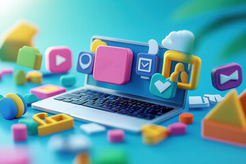 Laptop with Colorful Icons.