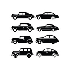 Vintage Car set Silhouette Vector Illustration on white background 1