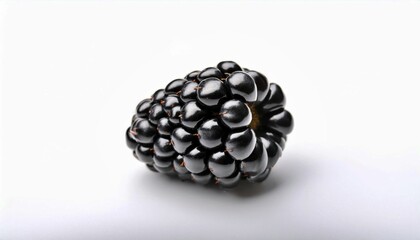 Blackberry Macro: A single, ripe blackberry takes center stage, its velvety black skin glistening under the studio lights. The intricate details of its surface, from the individual drupelets to the su