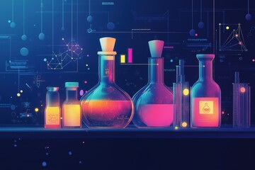 Neon Lab Flasks. Science Science
