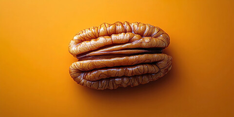 Graphic detail of a pecan nut on an orange background.
