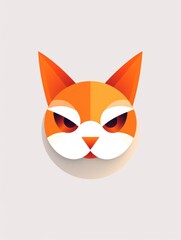 Fototapeta premium Simple cat head logo with orange details on white background