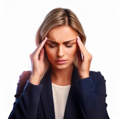 Young blonde corporate business woman having a headache migraine