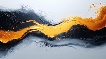 Abstract fluid art with orange and black waves - generative ai