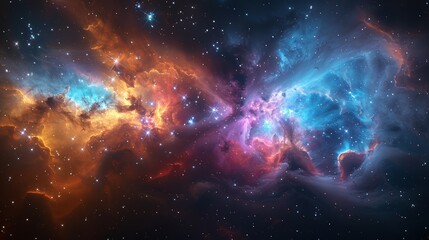 A colorful nebula illuminated by stars in the depths of space