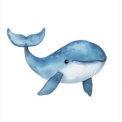 Obraz premium Whale Watercolor Art for Kids in Cartoon Style